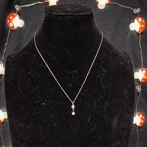 Sterling Silver Pearl & Crystal CZ Drop Necklace